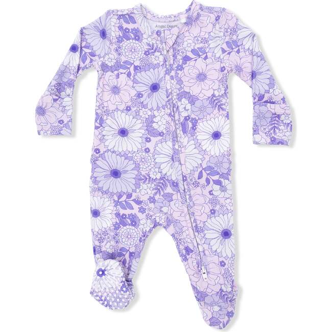 Lacy Lavender Floral, 2 Way Ruffle Back Zipper Footie