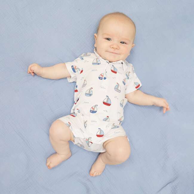 Bubbly Sailboats Blue, Polo Shortie