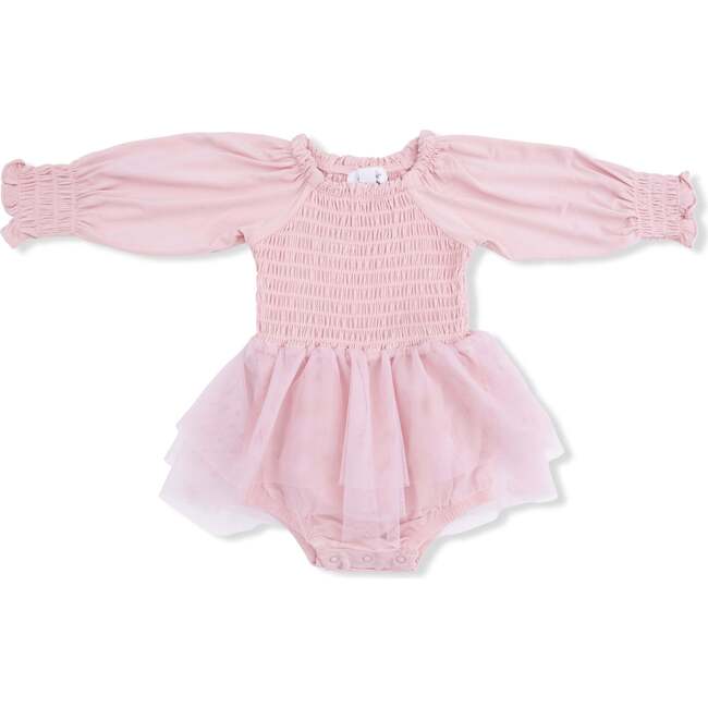 Solid Peachskin, Long Sleeve Smocked Bubble with Tutu