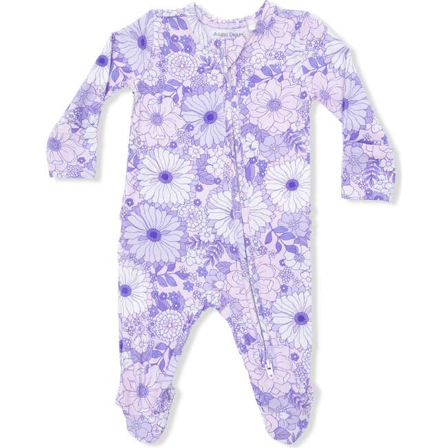 Lacy Lavender Floral, 2 Way Ruffle Back Zipper Footie