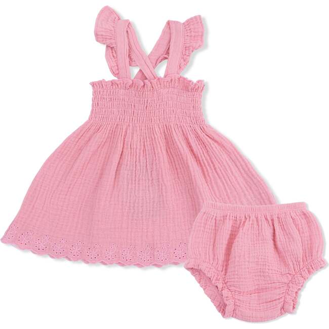 Solid Muslin Poignant Pink, Smocked Top with Bloomer