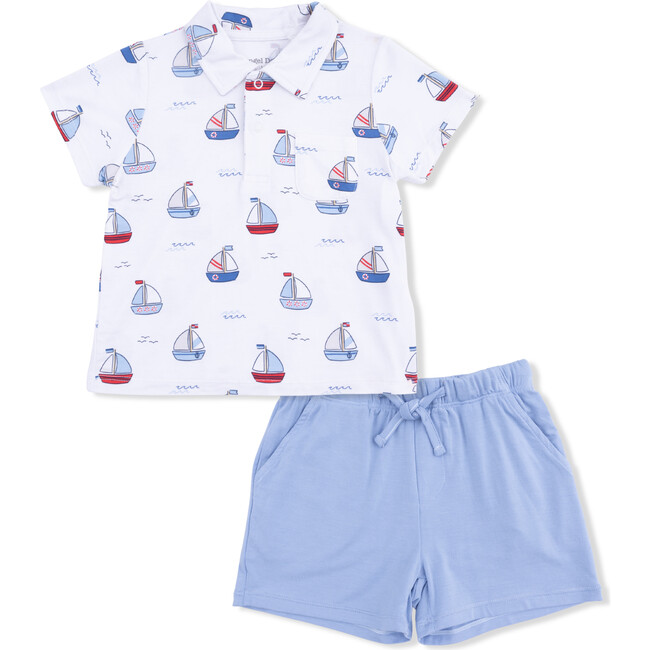 Bubbly Sailboats Blue, Polo with Casual Short