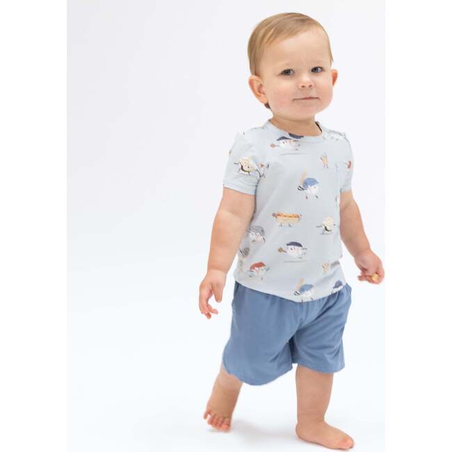 Baseballs Playing Baseball, Crew Neck Tee with Casual Short