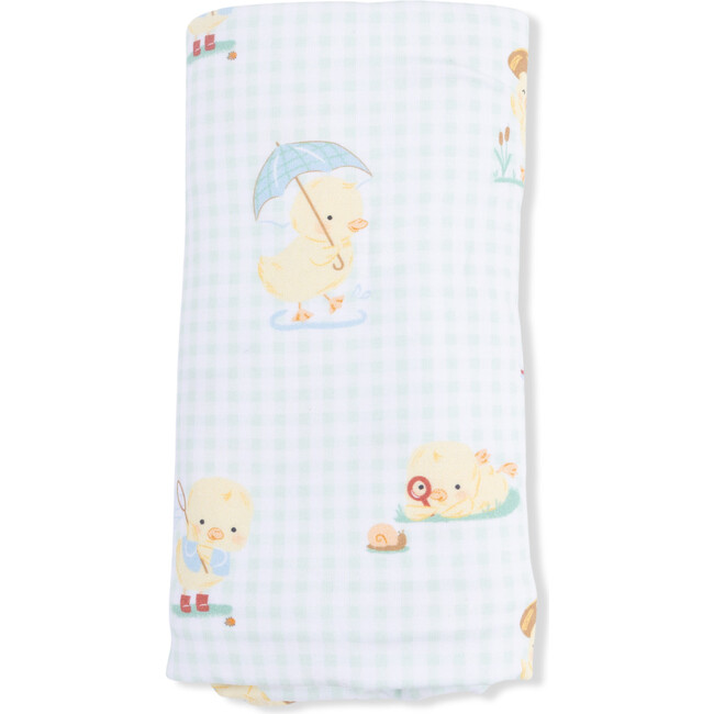 Vintage Spring Ducklings Green, Swaddle Blanket