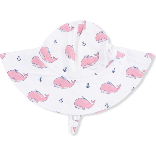 Bubbly Whale with Bow  Pink, Wide Brim Sun Hat