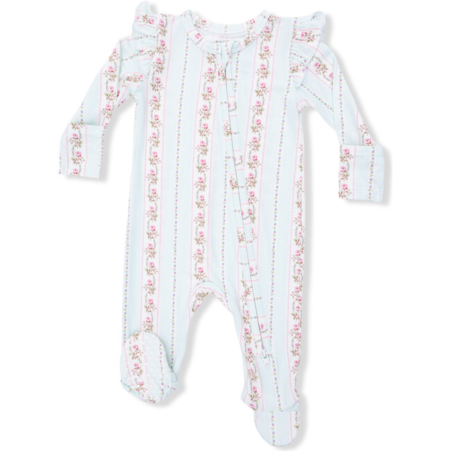 Antoinette Stripe, 2 Way Ruffle Sleeve Zipper Footie