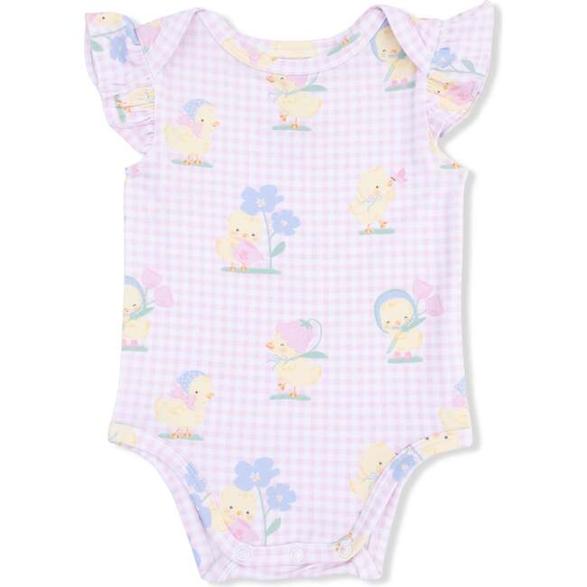 Vintage Spring Ducklings Pink, Ruffle Sleeve Bodysuit