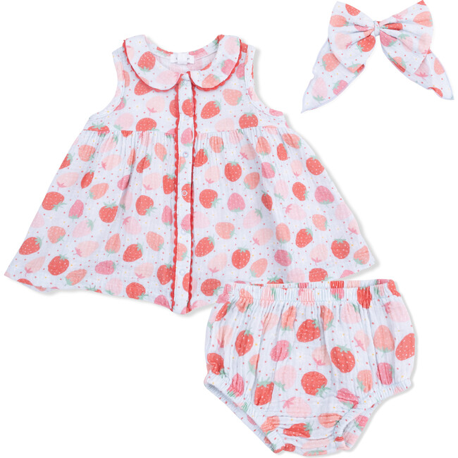 Strawberry Bliss, Jill Dress with Bloomer & Large Bow