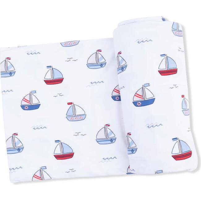 Bubbly Sailboats Blue, Swaddle Blanket