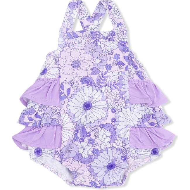 Lacy Lavender Floral, Ruffle Sunsuit