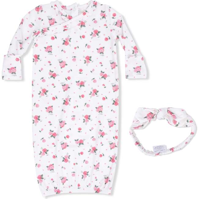 Pink Rosettes, Kimono Gown & Knot Headband