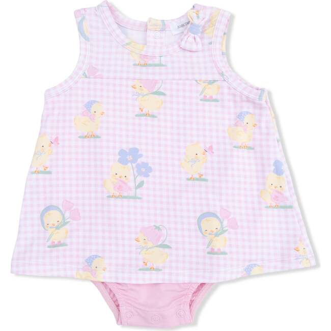 Vintage Spring Ducklings Pink, A-Line Bodysuit Dress