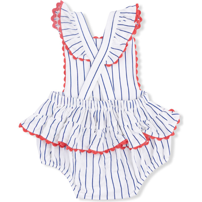 Baseball Stripe, Ric Rac Ruffle Sunsuit - Rompers - 3