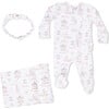 Carousel with Bows, 2 Way Ruffle Back Zipper Footie, Headband, & Swaddle Blanket Set - Footie Pajamas - 1 - thumbnail