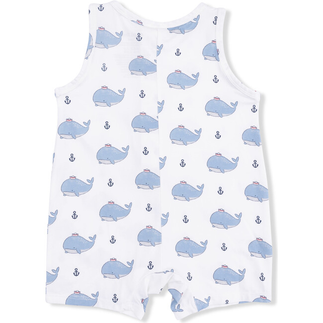 Bubbly Sailor Whales Blue, Sleeveless Shortie Romper