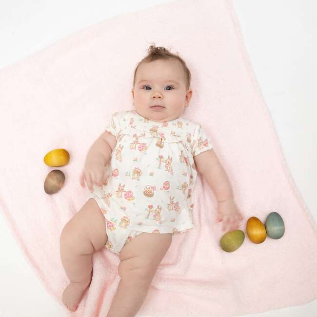 Easter Egg Hunt Pink, Smocked Ruffle Bubble with Skirt