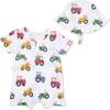 Tractor Friends, Muslin Henley Shortall with Bucket hat - Rompers - 1 - thumbnail
