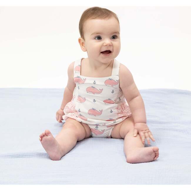 Bubbly Whale with Bow  Pink, Ruffle Sunsuit