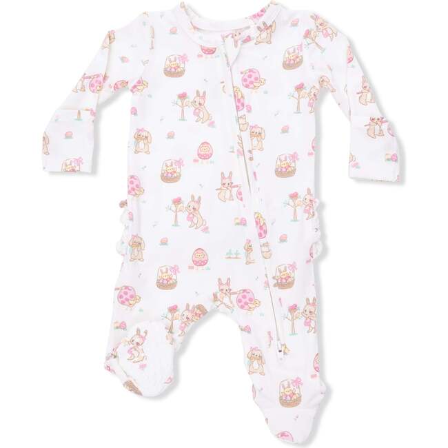 Easter Egg Hunt Pink, 2 Way Ruffle Back Zipper Footie
