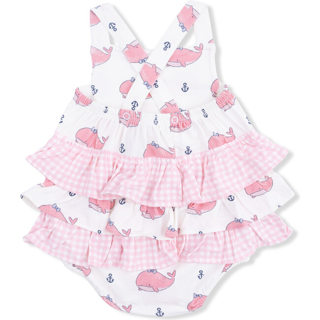 Bubbly Whale with Bow  Pink, Ruffle Sunsuit