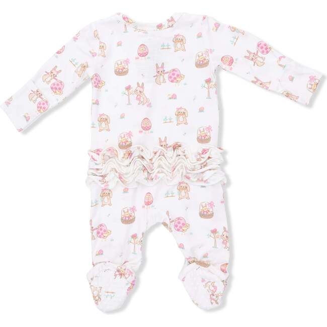 Easter Egg Hunt Pink, 2 Way Ruffle Back Zipper Footie
