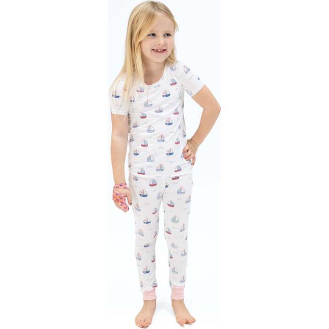 Bubbly Sailboats Pink, Short Sleeve Loungewear Set