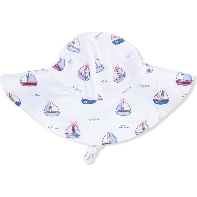 Bubbly Sailboats Pink, Wide Brim Sun Hat