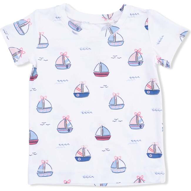 Bubbly Sailboats Pink, Short Sleeve Loungewear Set