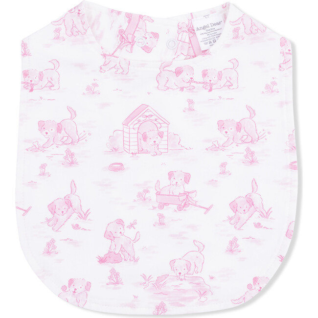 Puppy Toile Pink, 2 Way Ruffle Back Zipper Footie with Bandana Bib, and Swaddle Blanket Set - Footie Pajamas - 3