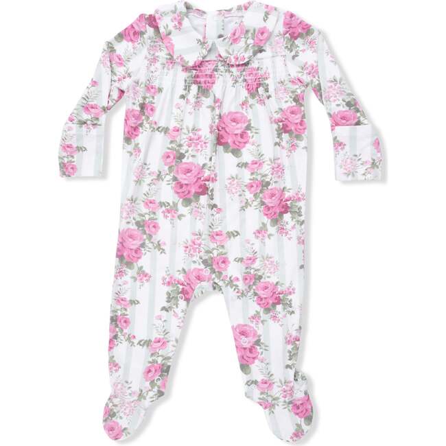 Cabbage Rose Stripe, Smocked Peter Pan Snap Footie
