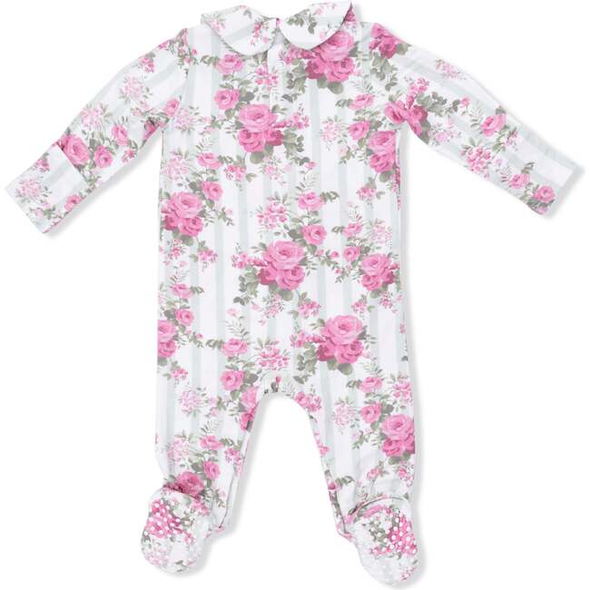 Cabbage Rose Stripe, Smocked Peter Pan Snap Footie
