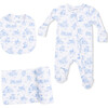 Puppy Toile Blue,  2 Way Zipper Footie, Swaddle  & Bandana Bib Set - Footie Pajamas - 1 - thumbnail