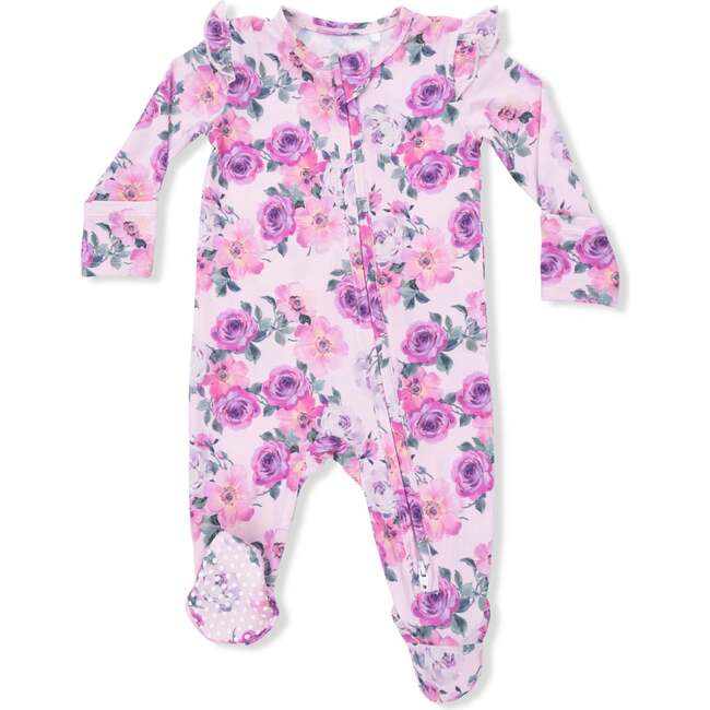 Rose Abundance, 2 Way Ruffle Sleeve Zipper Footie