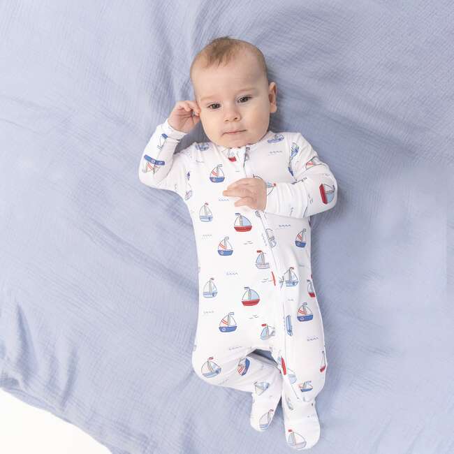 Bubbly Sailboats Blue, 2 Way Zipper Footie