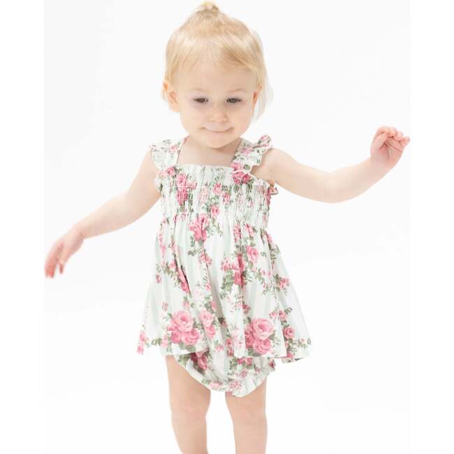 Cabbage Rose Stripe, Smocked Top with Bloomer
