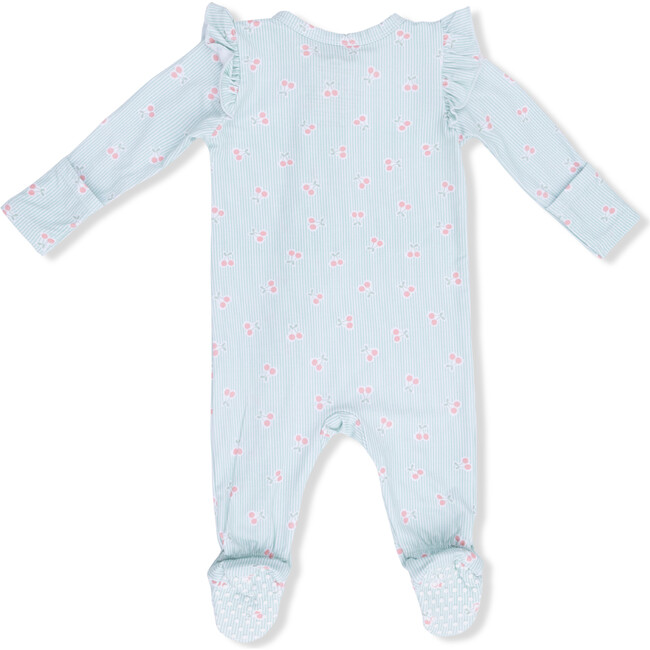 Tiny Cherry Stripe, 2 Way Ruffle Sleeve Zipper Footie