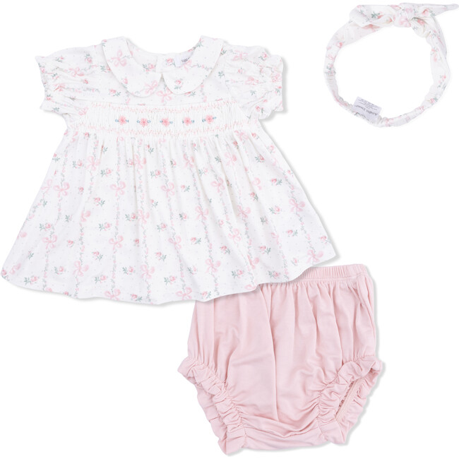 Dainty Buds and Bows, Smocked Dress Set and Headband