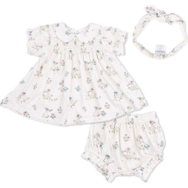 Flower Ducklings, Smocked Dress Set with Headband