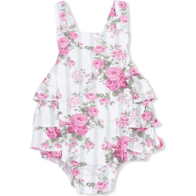 Cabbage Rose Stripe, Ruffle Sunsuit