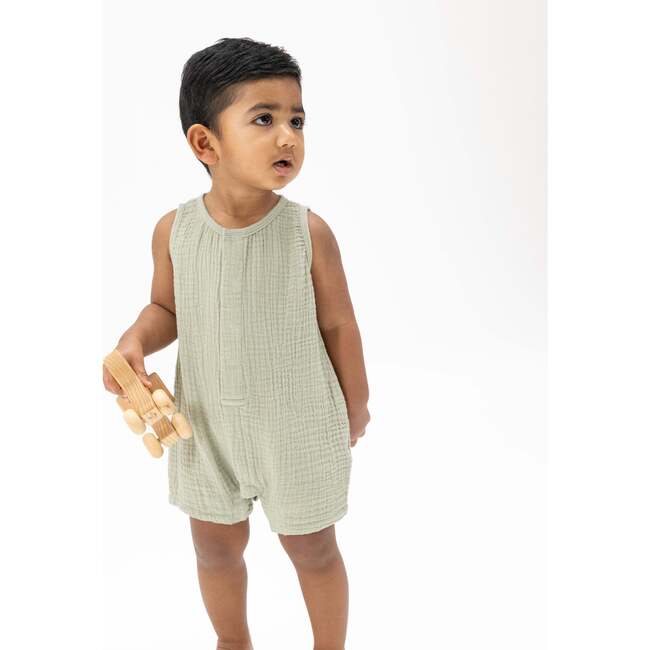 Solid Muslin Desert Green, Sleeveless Shortie Romper