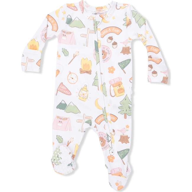 Camping Pink, 2 Way Ruffle Back Zipper Footie