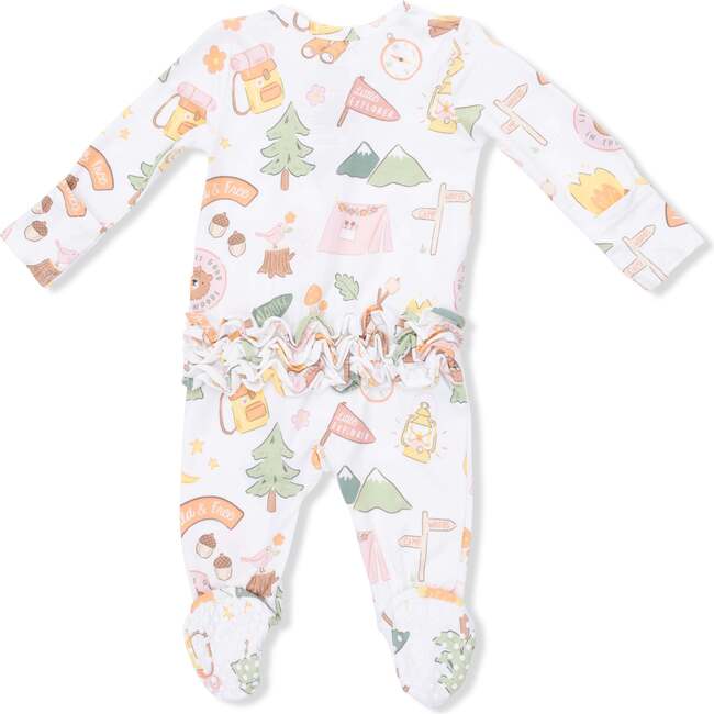 Camping Pink, 2 Way Ruffle Back Zipper Footie