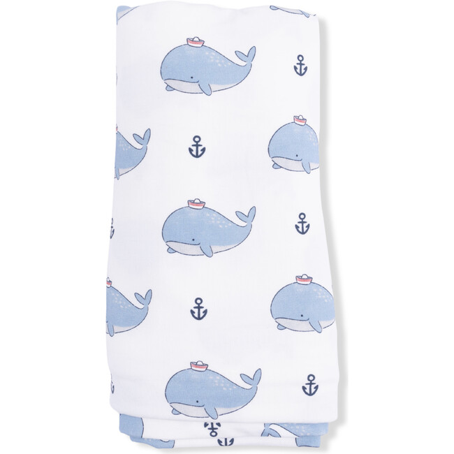 Bubbly Sailor Whales Blue, Swaddle Blanket