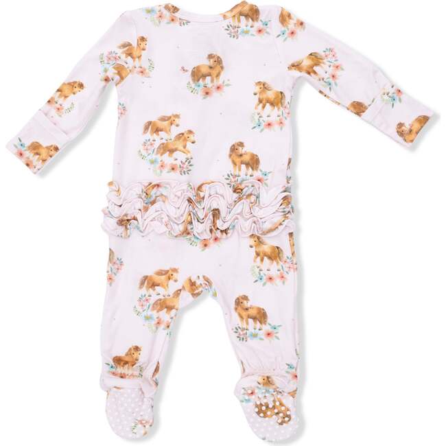 Pink Ponies, 2 Way Ruffle Back Zipper Footie - Footie Pajamas - 3