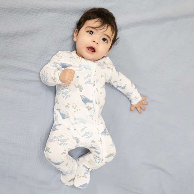 Watercolor Blue Whales, 2 Way Zipper Footie