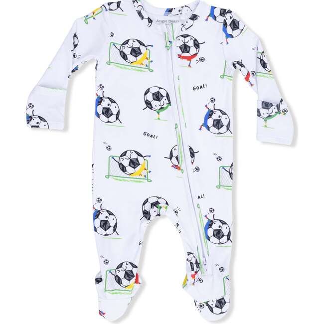 Soccer Balls Playing Soccer  Blue, 2 Way Zipper Footie