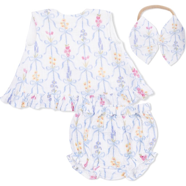 Ribbon Bouquets, Ruffle Back Top and Bloomer with Bow on Headband