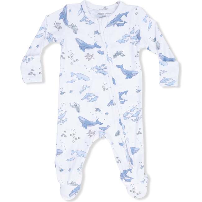 Watercolor Blue Whales, 2 Way Zipper Footie - Footie Pajamas - 3