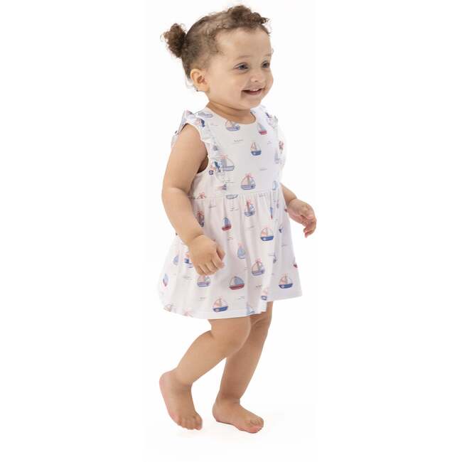 Bubbly Sailboats Pink, Ruffle Bodysuit Dress