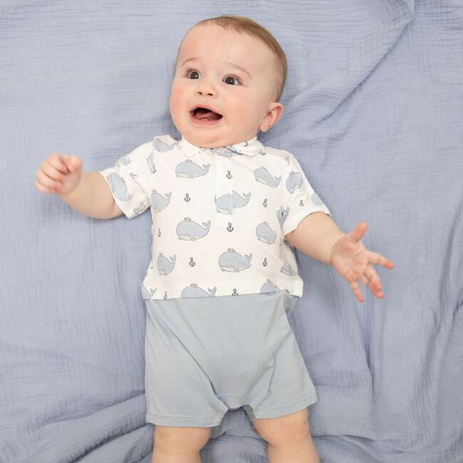 Bubbly Sailor Whales Blue, Short Playsuit